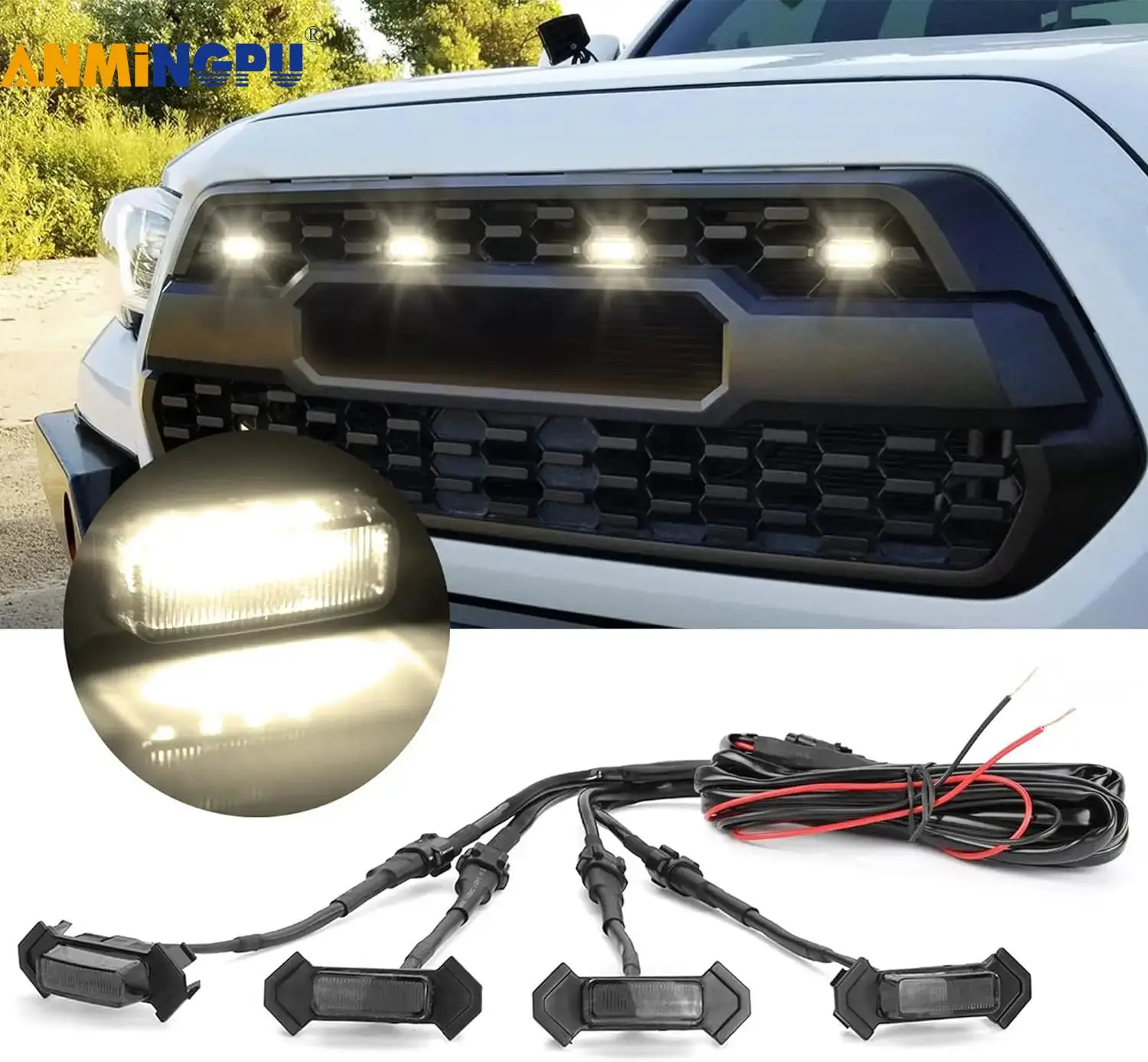 

Car Front LED Grille Light Amber White Grill Light Eagle Eye Lamp for Toyota Tacoma 2016-2019 TRD PRO Off Road Trunk SUV