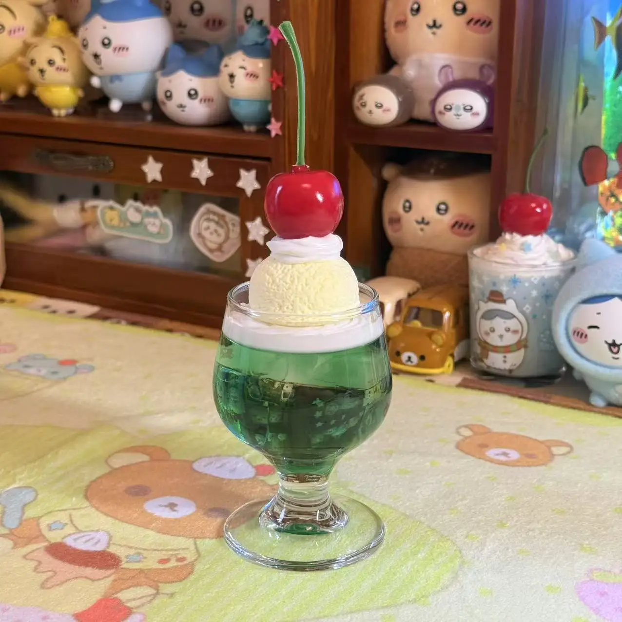 Decoración de habitación de estilo japonés, accesorios Retro de Navidad, modelo de simulación, miel, melón, Soda, bonitos adornos decorativos de mesa verdes