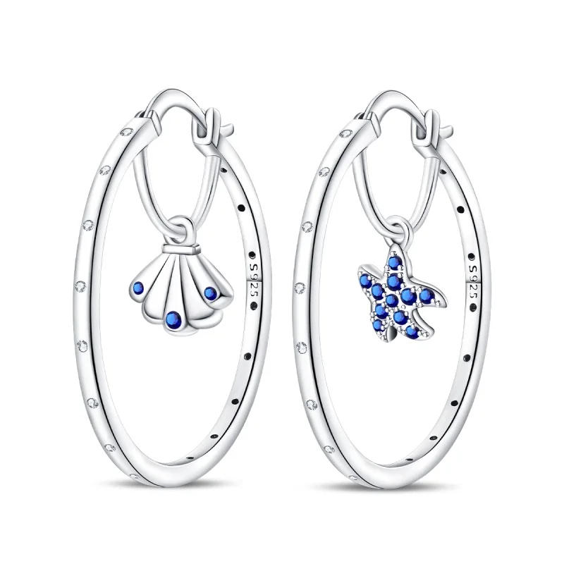 925 Sterling Silber Seestern Muschel Creolen Funkelnde Zirkonia Ohrringe für Jahrestag Hochzeit Schmuck Geschenke