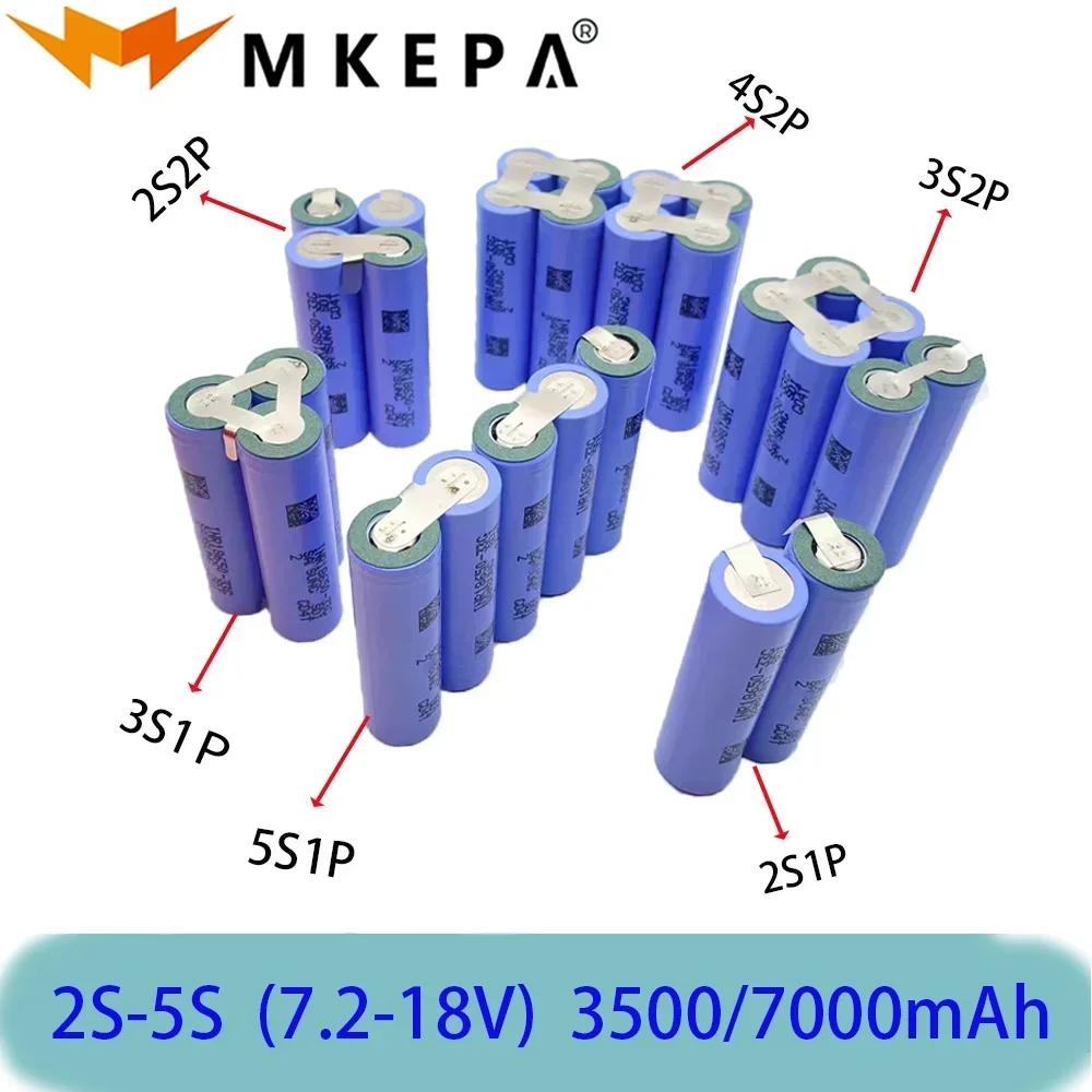 MKEPA 2S1P 2S2P 3S1P 3S2P 4S2P 5S2P 7.2V 10.8V 16.8V 18V 33G Rechargeable Li-ion Battery 18650 3500mAh 18V Screwdriver Battery