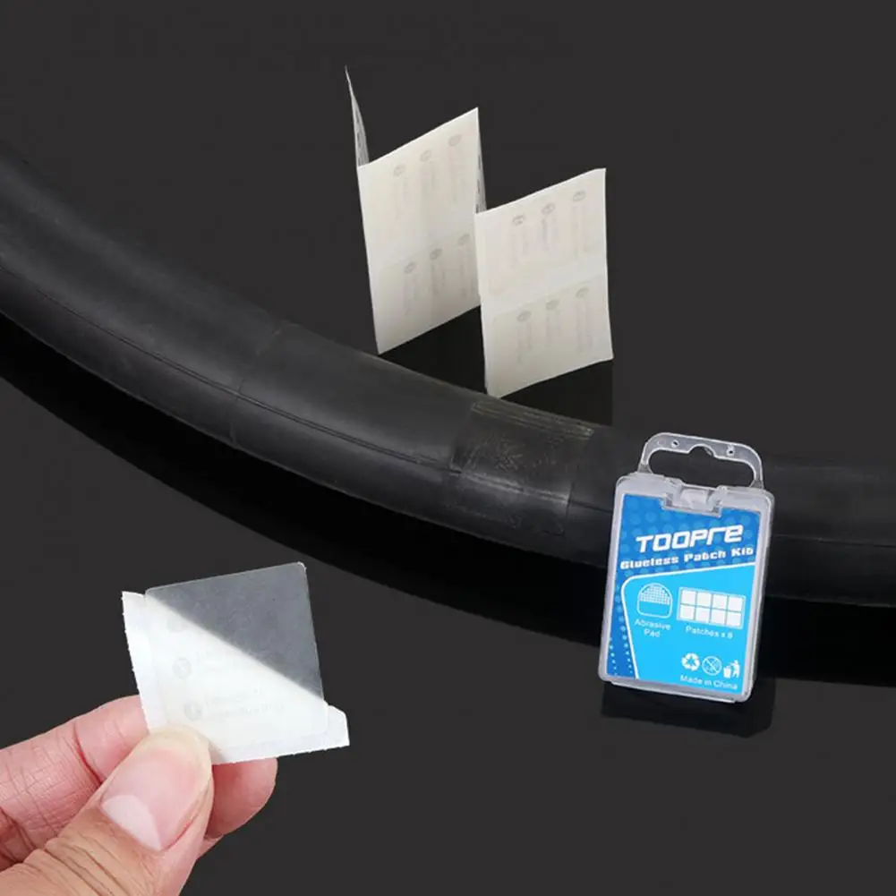 Conveniente Kit de parches para neumáticos de bicicleta de alta resistencia, Kit de parches sin pegamento para neumáticos suaves, juego de parches autoadhesivos para reparación