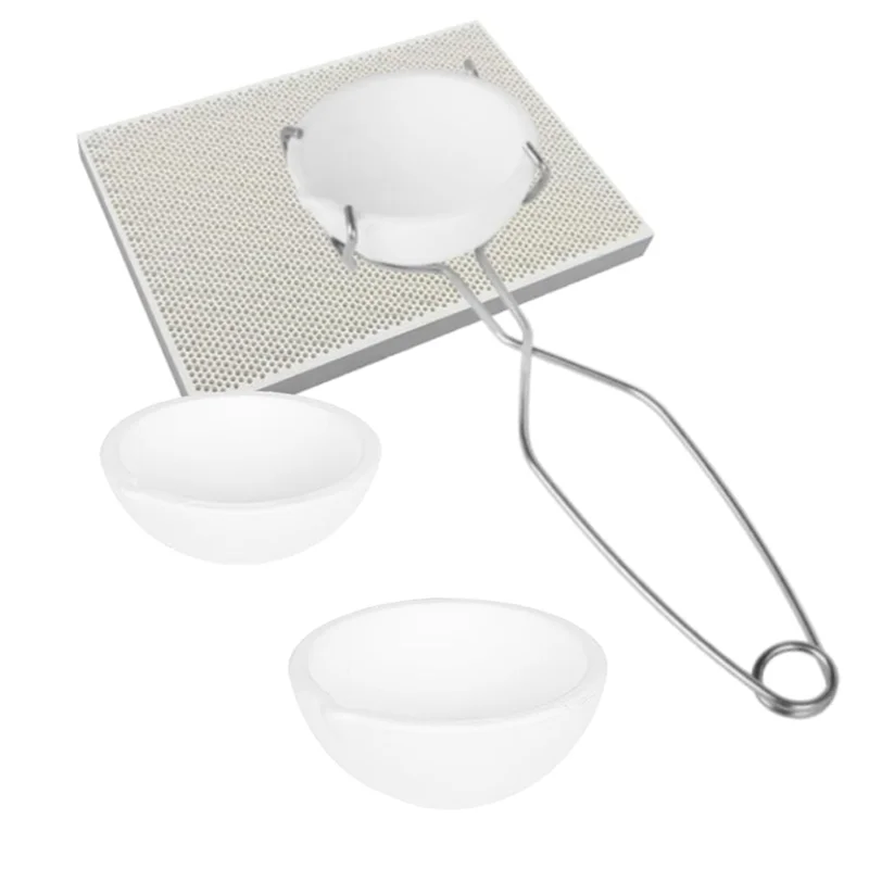 5 Pieces Small Melting  Crucible Bowl Dish Cup Set Parts Kit Include Honeycomb Soldering Board With Whip Tongs Handle