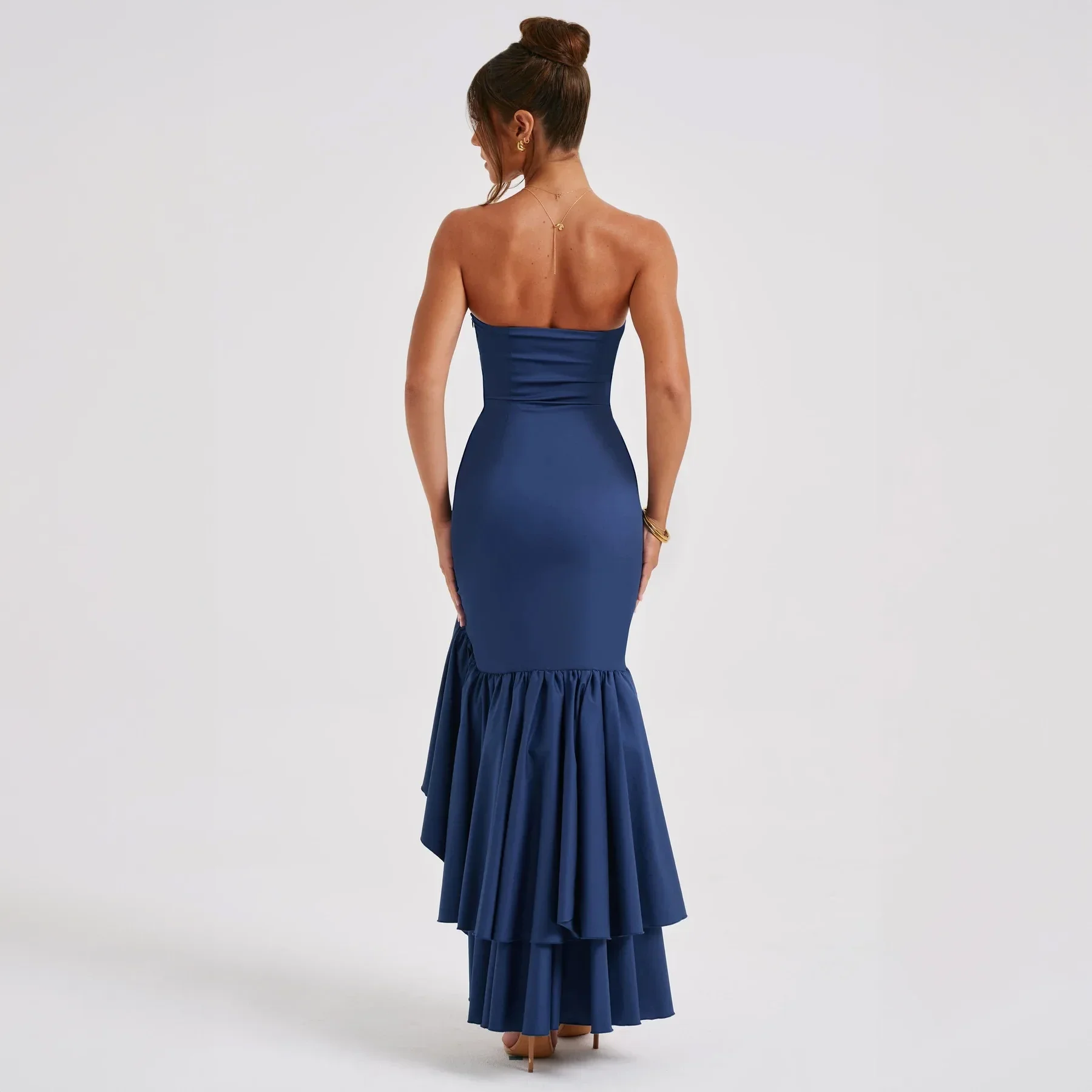 Strapless Backless Sexy Party Club Birthday Irregular Maxi Ruffles Dress Outfits for Women Summer Bodycon Y2K Evening Dress 2024