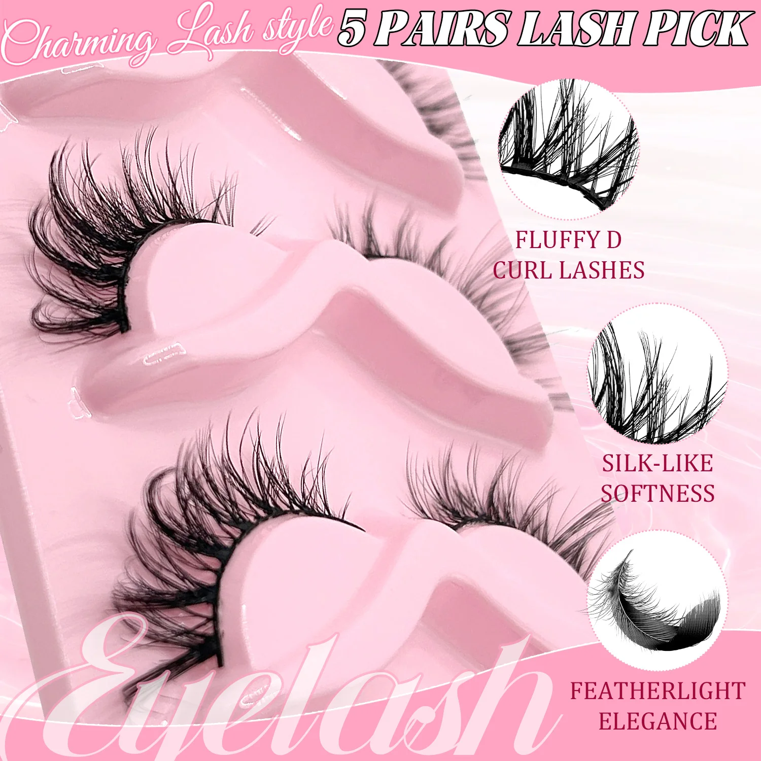 5 Pairs Pre-Glued False Eyelashes No Glue Needed 3D Fluffy D Curl Lashes Reusable Natural Wispy Press On Eyelashes Beginner Frie