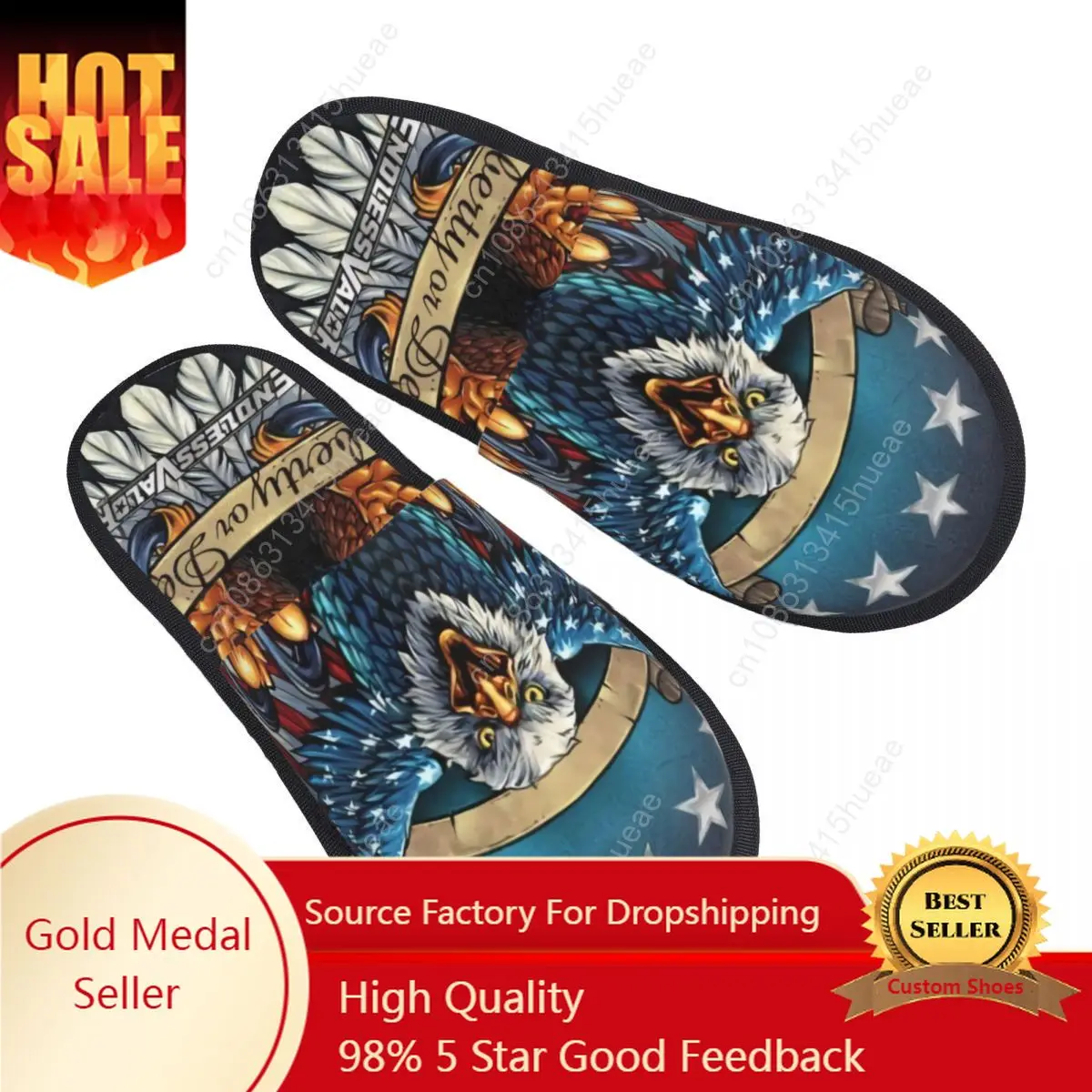 

US Flag Wings Eagle Comfy Scuff Memory Foam Slippers Women American Flag Bedroom House Shoes