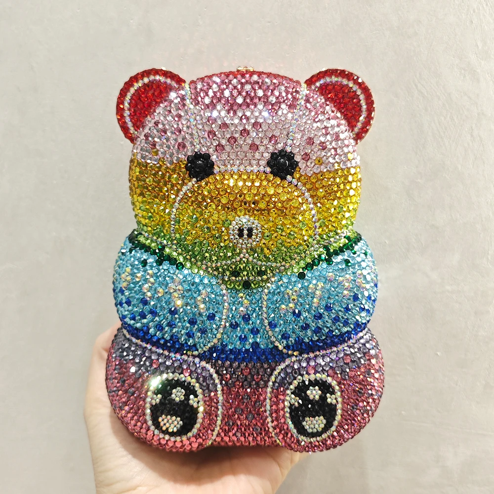 Nuovo arrivo orso borsa da sera in cristallo carino lusso in metallo duro donne pochette borse colorate femminili con diamanti pochette