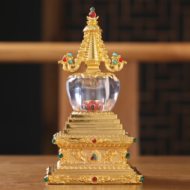 

Crystal Bodhi pagoda stupa provides household offerings to open the transparent ornaments gift box of the stupa.