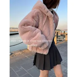 Cappotto in pile caldo in lana di agnello parka Oversize giacca in pelliccia da donna allentata con Zip finta con cappuccio addensare cappotto di pelliccia corta spessa pelosa