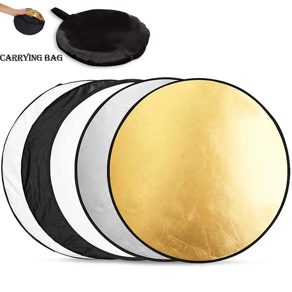 5 in 1 Collapsible Round Photography Reflector Photo Studio Outdoor Light Diffuser Multi-Disc With Carry Bag 30/60/80/110cm