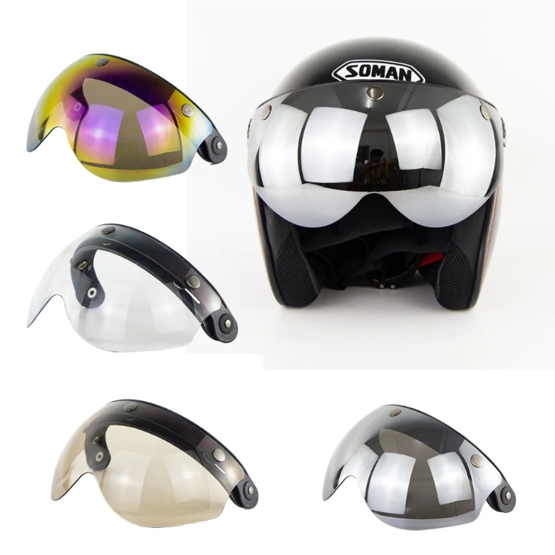 3-snap Bubble Shield Visor Open Face Helmet Sunglasses Visor with Colorful Helmet Lens Face Lens for Motorcycle Riding H9EE