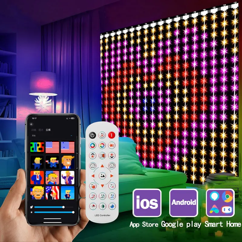 Christmas LED Curtain Lights, Waterproof Fairy Lights APP Control DIY Color Changing LED String Light for Gift Party Home Decor