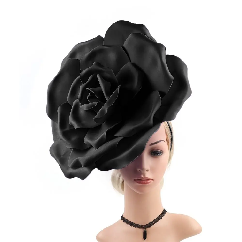 Exaggerated Rose Flowers Fascinator Hat Wedding Bridal Tea Party Cocktail Jockey Club Flower Headbands Makeup Prom Photo Shoot