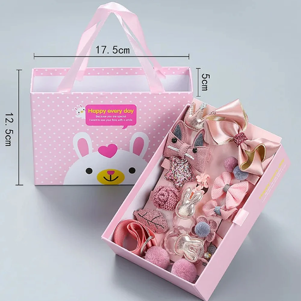 18 חתיכות אביזרי שיער לתינוקות כתר נסיכה ורודה לילדות סרט ראש ילדים סט מתנה קופסה