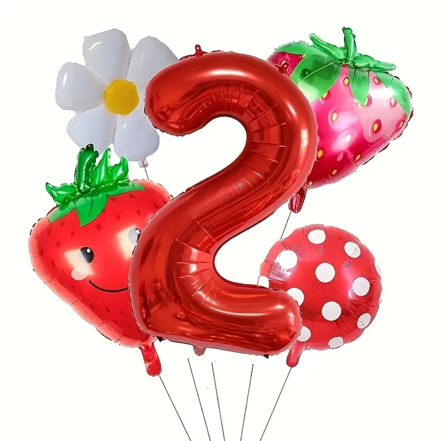 5-piece strawberry and red polka dot digital balloon set -32 inch aluminum foil, suitable for birthday parties and celebrations
