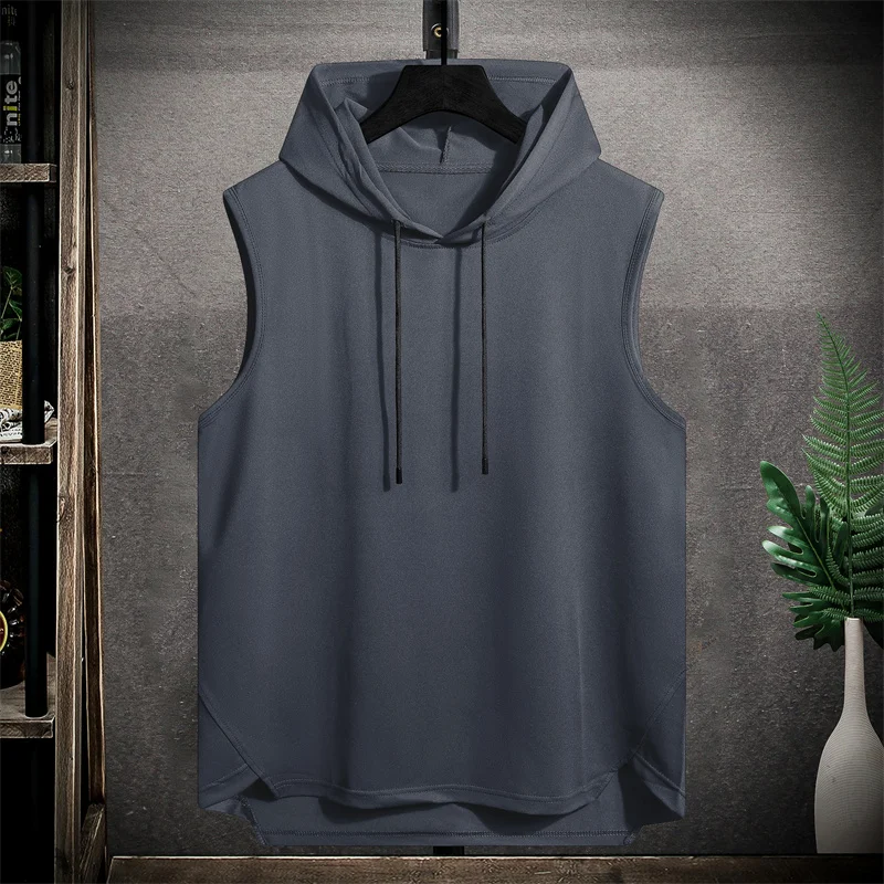 Short Sleeve Quick Dry Vest Men\'s For 2024 Summer Black Grey Tshirt GYM Tank Top Tees With Hoodies Fashion Clothes OverSize 4XL