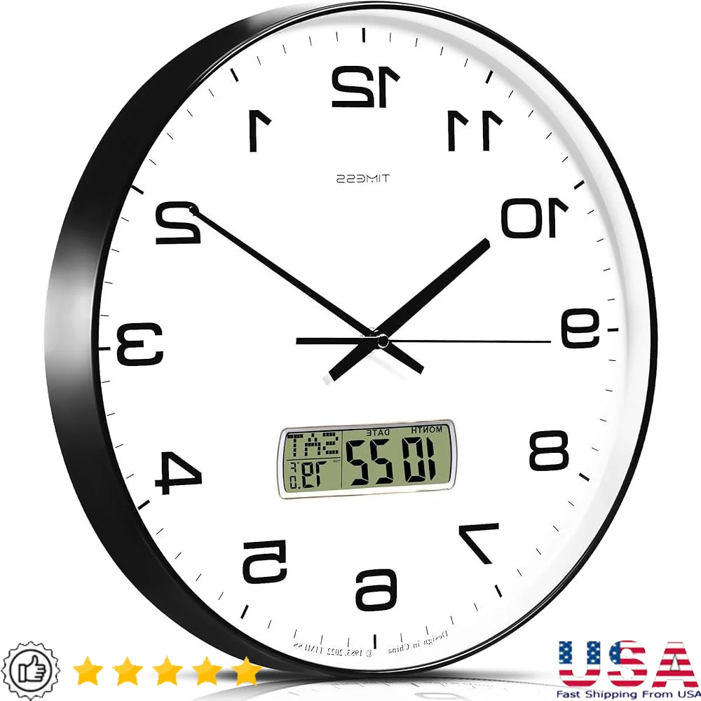 

Large Dial Non-Ticking Wall Clock Silent Battery Operated Analog LCD Display Perpetual Calendar F° Temperature Ideal Home Office