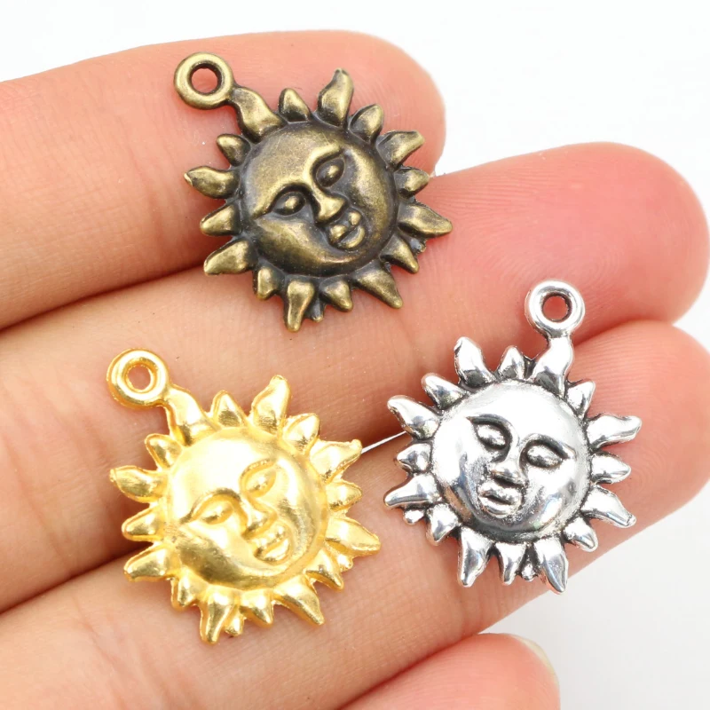 15pcs 21x17mm Antique Silver Plated Gold Bronze Flower Sun Handmade Charms Pendant DIY Jewelry Findings for bracelet necklace