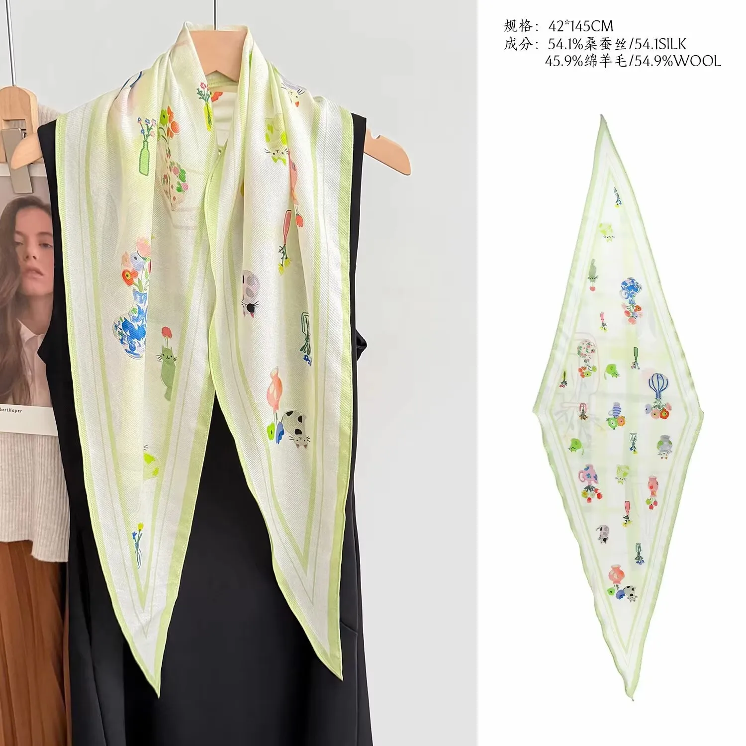 

Модный шарф из 54,1% шелка и 45,9% шерсти, женский шейный платок, шарфы, шали, накидки, пашмина, летний хиджаб, бандана, керчи, эшарп, 42*145 см