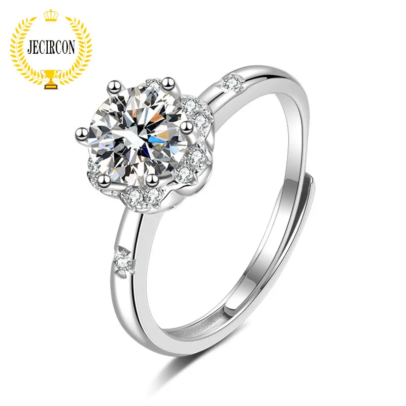 

JECIRCON Japanese and Korean Classic 6-claw Moissanite Ring for Women 925 Sterling Silver 1 Carat Imitation Diamond Wedding Band