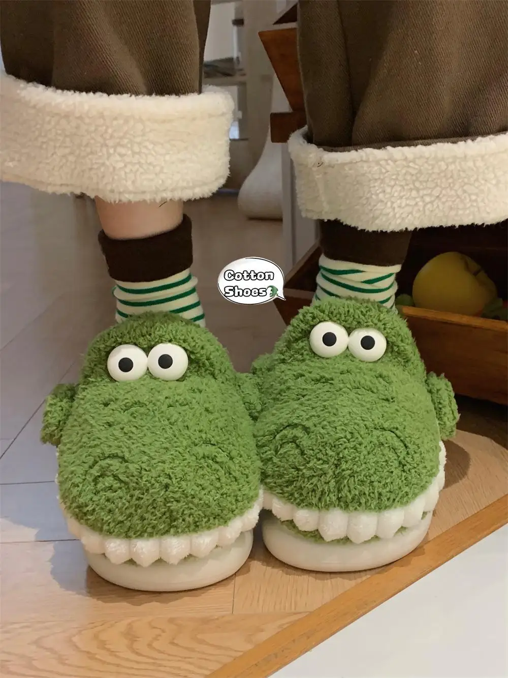 Funnycute Crocodile Cotton Slippers For Men And Women 2024 Winter Home Slipper Indoor Household Anti Slip And Warm Slippers