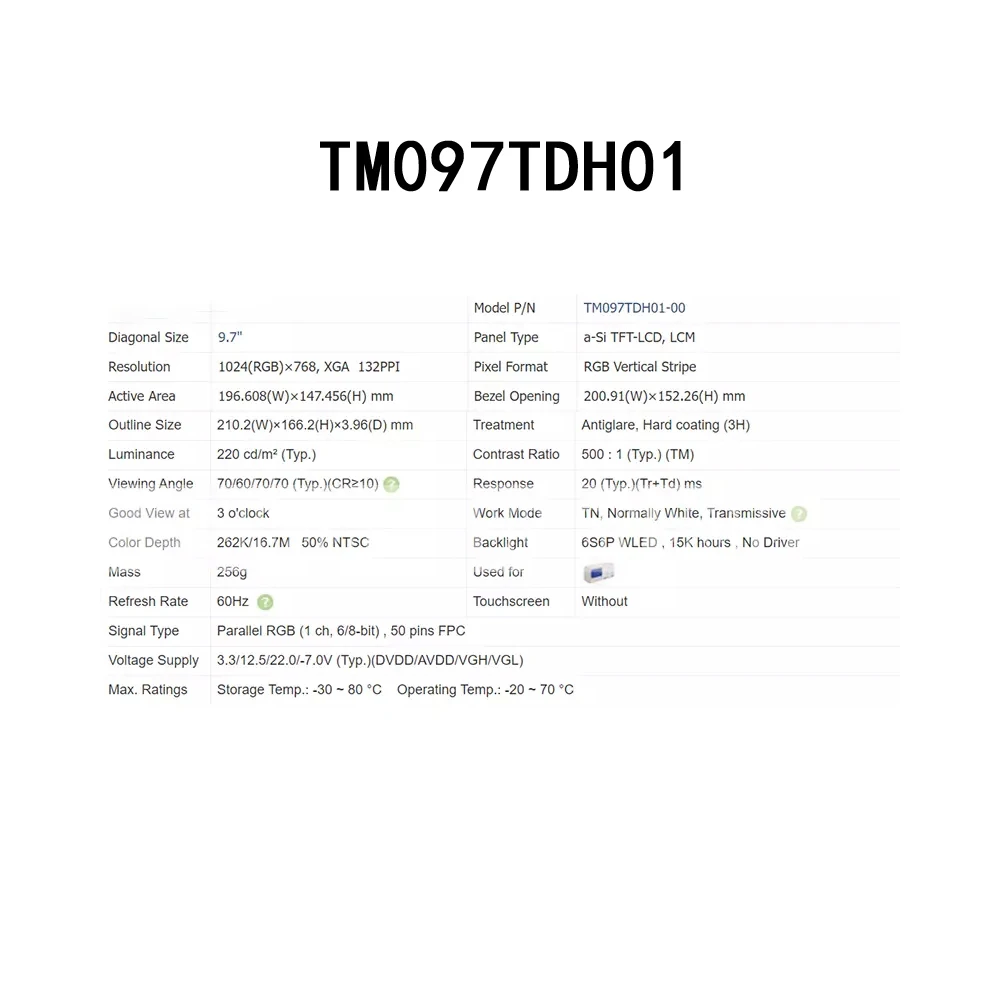 ل TIANMA 9.7 "TM097TDH01 1024*768 شاشة عرض LCD صناعية عالية الوضوح #6