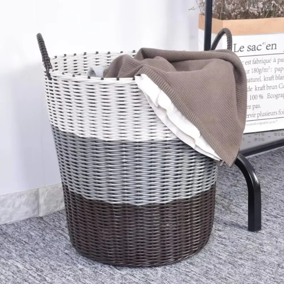 Dirty Clothes Basket Foldable Woven Laundry Basket Rattan-Style Toys Storage Basket for Dirty Clothes Household Items