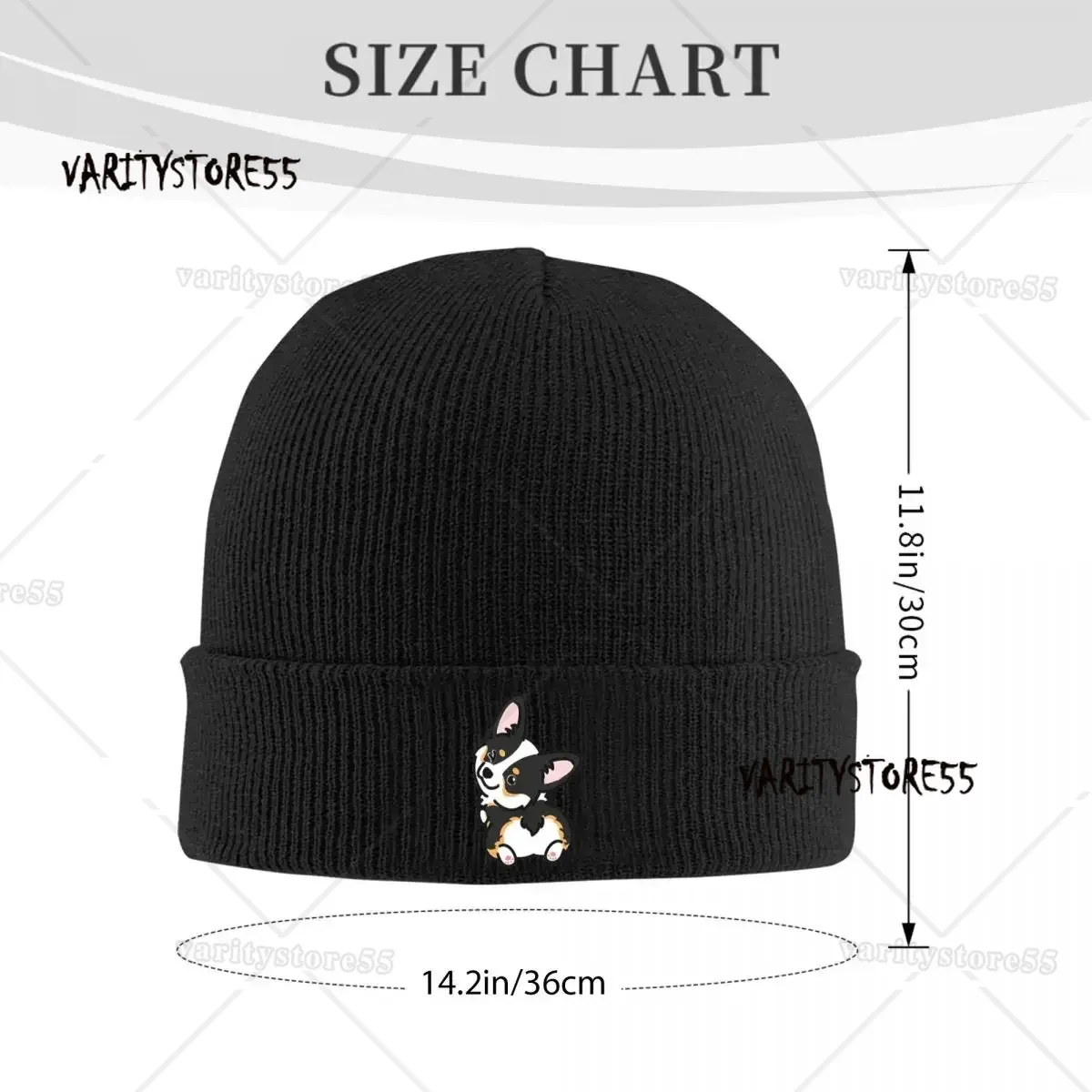 Black Tricolor Corgi Warm Knitted Cap Hip Hop Bonnet Hat Autumn Winter Outdoor Beanies Hats for Men Women Adult