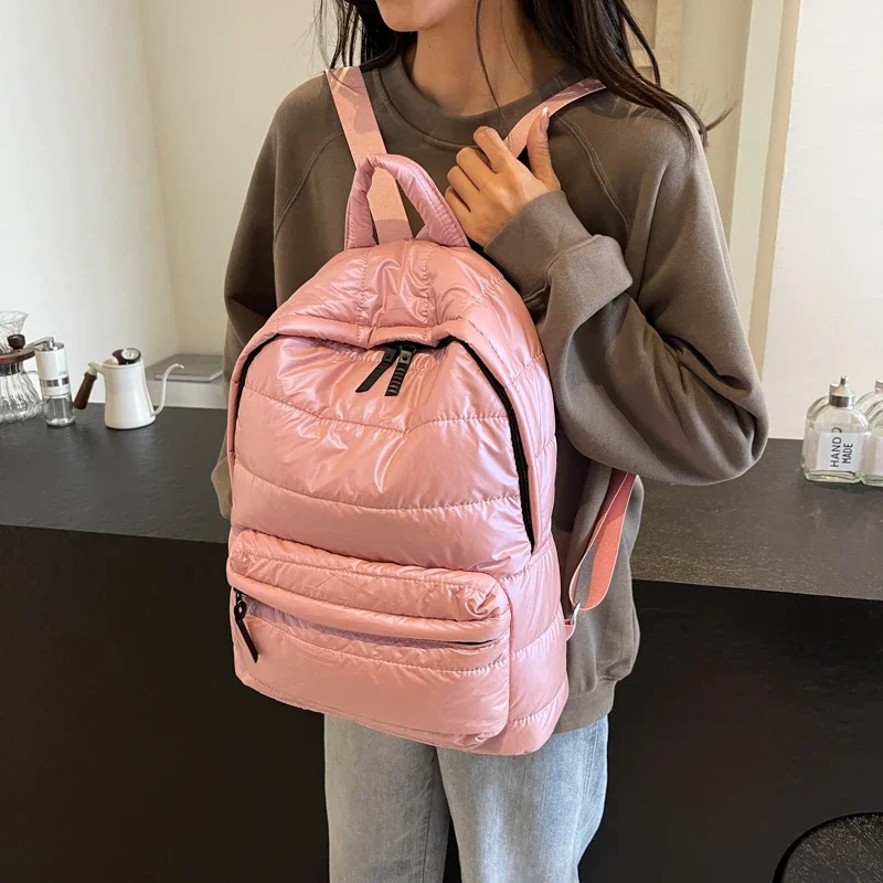 Fashion Shoulder Backpack Women School Backpack Cotton Padded Casual Daypack Female Waterproof for Autumn Winter Travel Bags