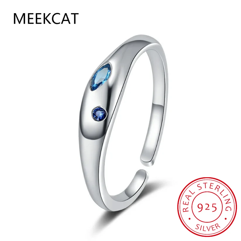 Bague ajustable en argent regardé 925 avec losange bleu pour femme, anneau ouvert en zircone contre-indiqué, carillon de Rotterdam, bijoux fins, RHR1362