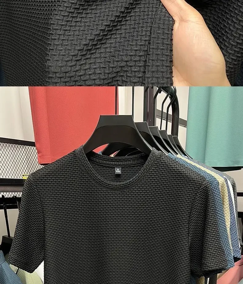 Herren High-End Eisseide Mesh T-Shirt Sommer Kurzarm Rundhals T-Shirt Mann Halbarm Dünnes Einfarbiges Sport-Oberteil – Detail 10