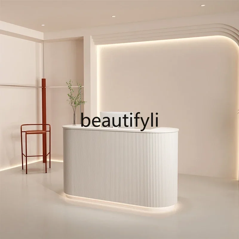 Beauty salon front desk reception desk simple modern clothing store curved bar checkout page store counter