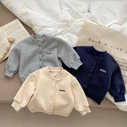 2025 outono inverno novo bebê menino casaco quente infantil carta bordado jaqueta de algodão meninas casual cardigan moletom crianças roupas