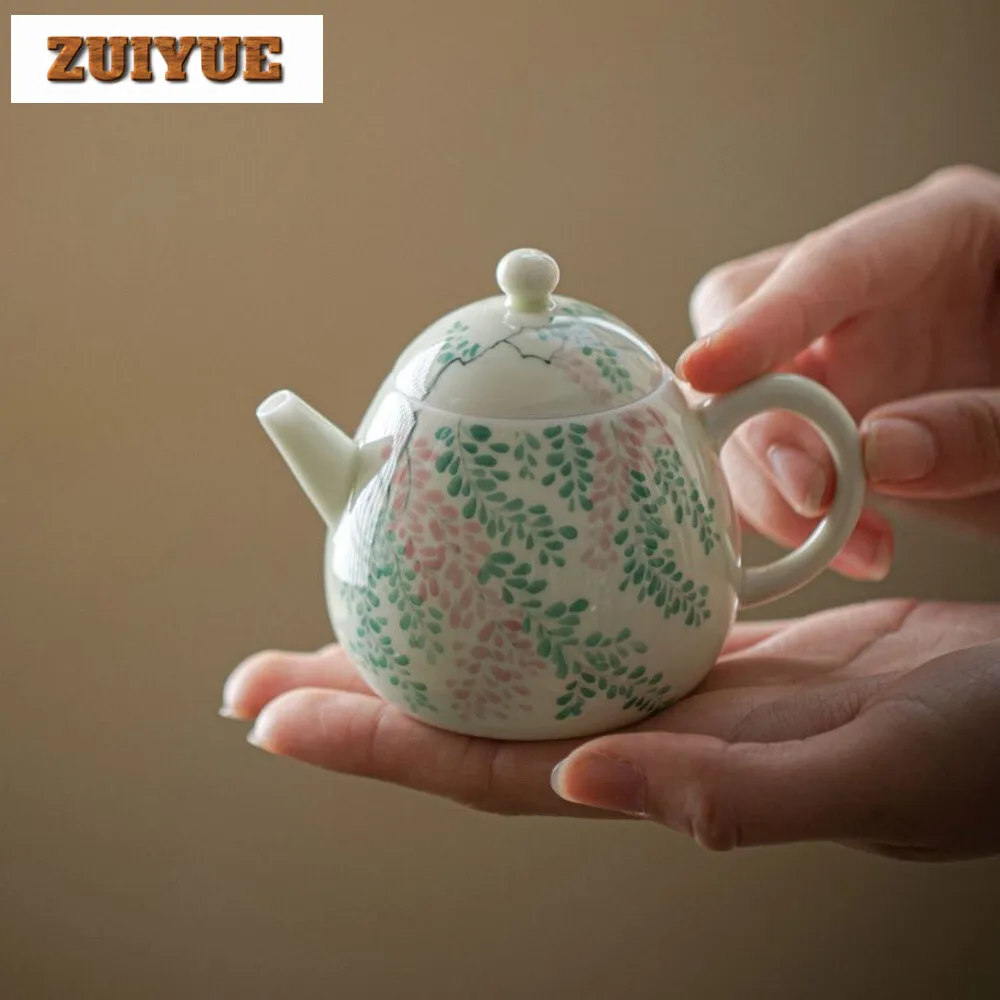 

140ml Hand-painted Hydrangea Teapot Underglaze Color Fruit Green Pot Tea Maker Kettle with Strainer Kung Fu Teaware Craft Gifts