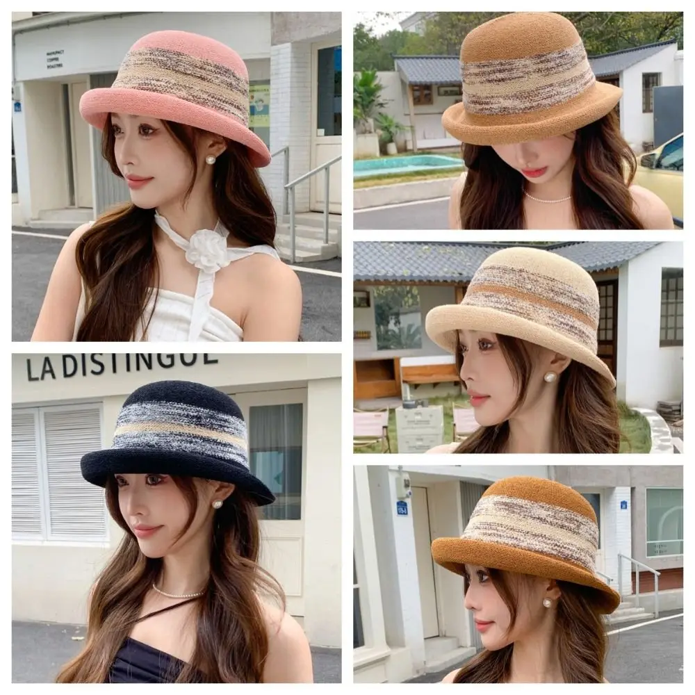 Temperament Advanced Sense Women's Bucket Cap French Elegance Curled Fisherman Hat Sun Protection Sweet Sunshade Basin Hat
