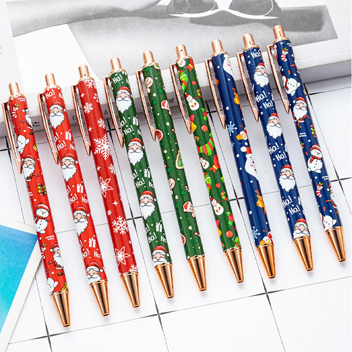 12pcs Christmas Cartoon Ballpoint Pen Gift Funny Writing Metal Ballpoint Pens for Kids School Student Game Rewards Stationery