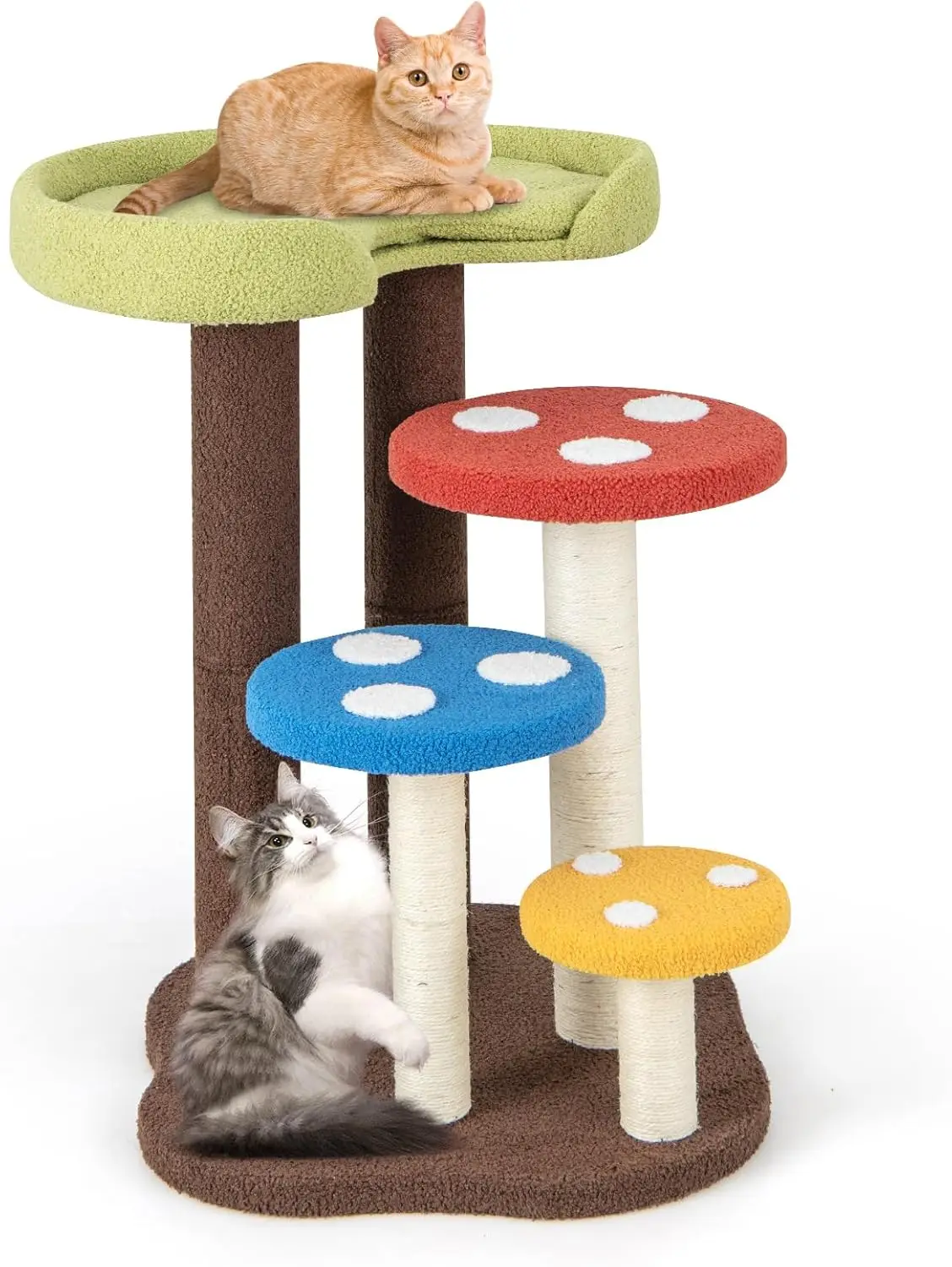 Cute Cat Tree - 37 Inches Mushroom Cat Tower with 3 Full-Wrapped Sisal Scratching Post, Padded Top Perch