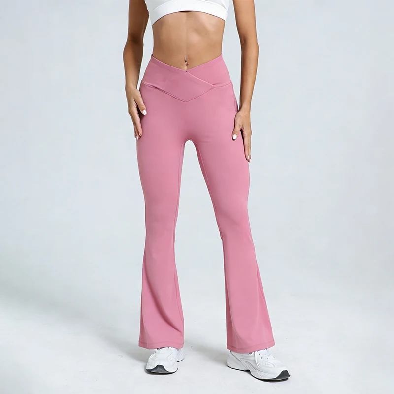 

Chic V-Shaped Slim Flared Leggings Women Solid Color Tummy Control Running Workout Clothes Woman 2026 High Quality Yoga Pants