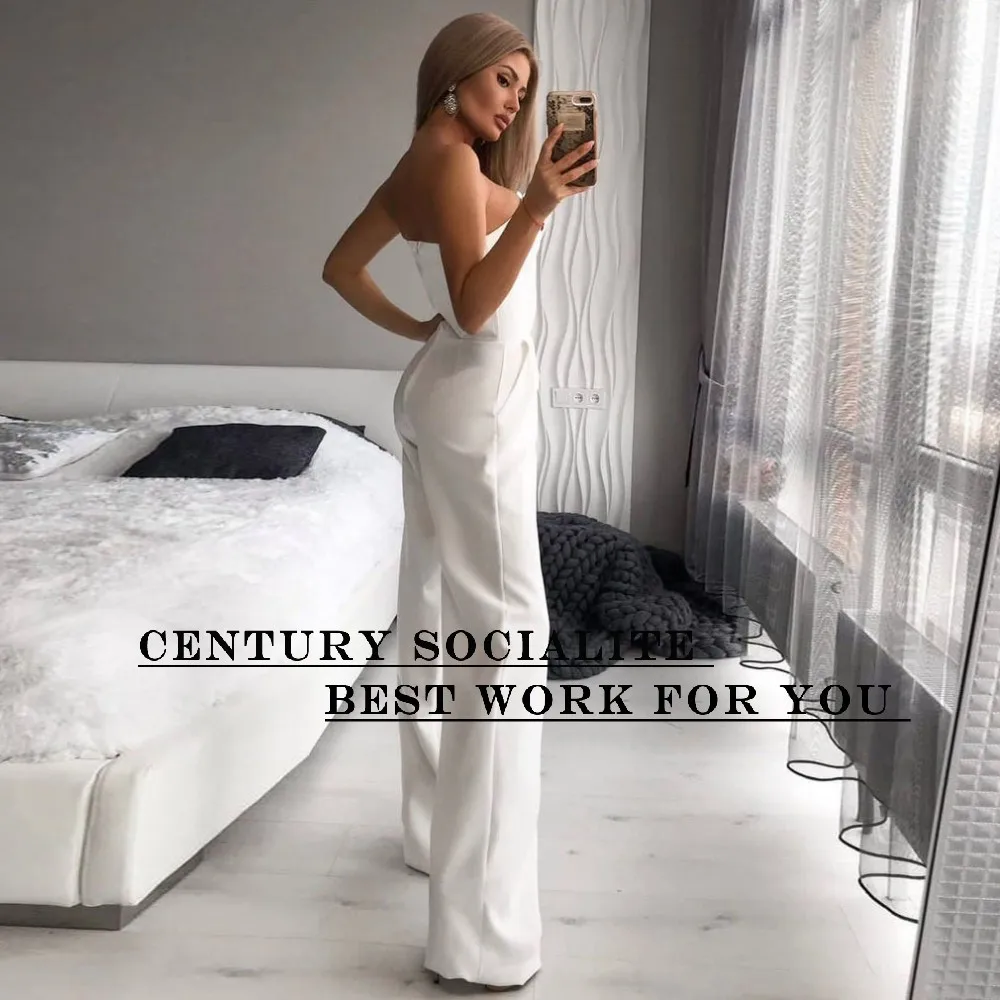 Simple Plain Wedding Jumpsuits for Women 2025 Pockets Strapless Soft Satin Bride Reception Jumpsuit Bridal Pantsuits Customized