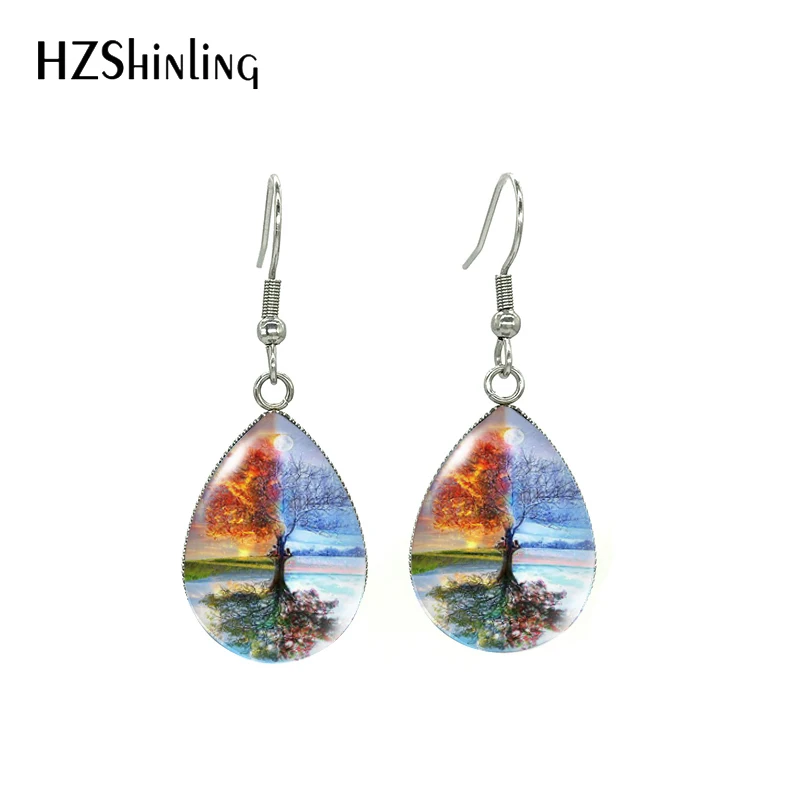 New Famous Oil Painting Beauty Scenery Print Tear Drop Dangles Handmade Landscape Paintings Fish Hook Earrings