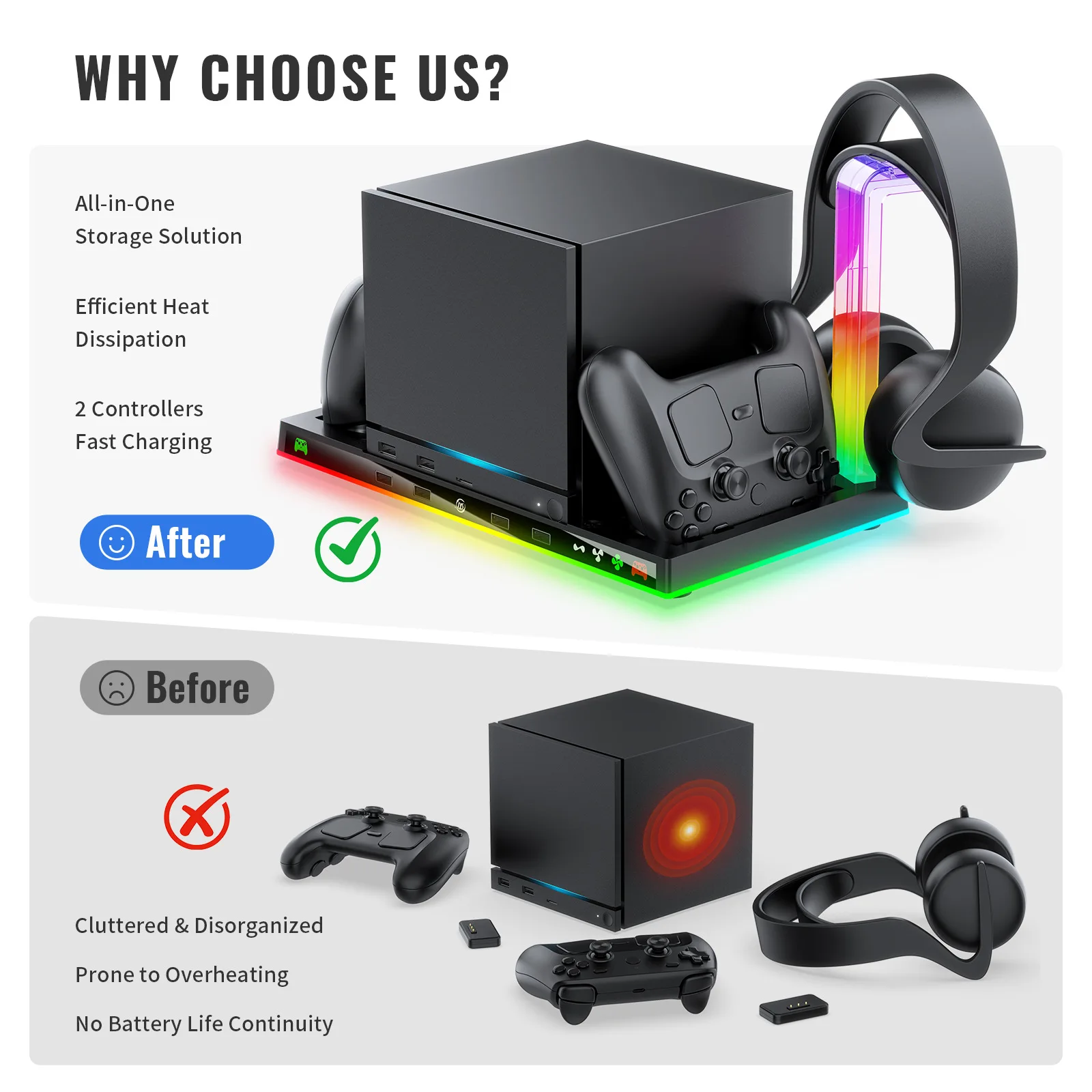 For Steam Machine Vertical Stand RGB Colorful Light Controller Handle Charger Bracket Multi-function Charging Cooling Fan Base