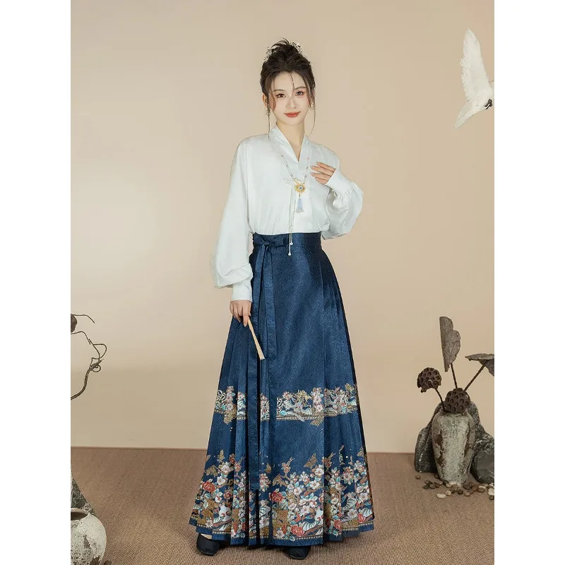 New Chinese commuter Hanfu suit, Ming-made simple top temperament horse skirt, daily national style women's clothing