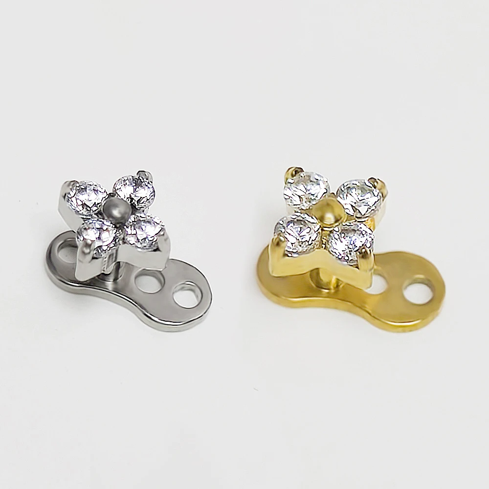 F136 Titanium Piercing Microdermals Butterfly 16G Hinged Zircon Dermal Anchor Internal Thread Piercing Skin Diver Body Jewelry
