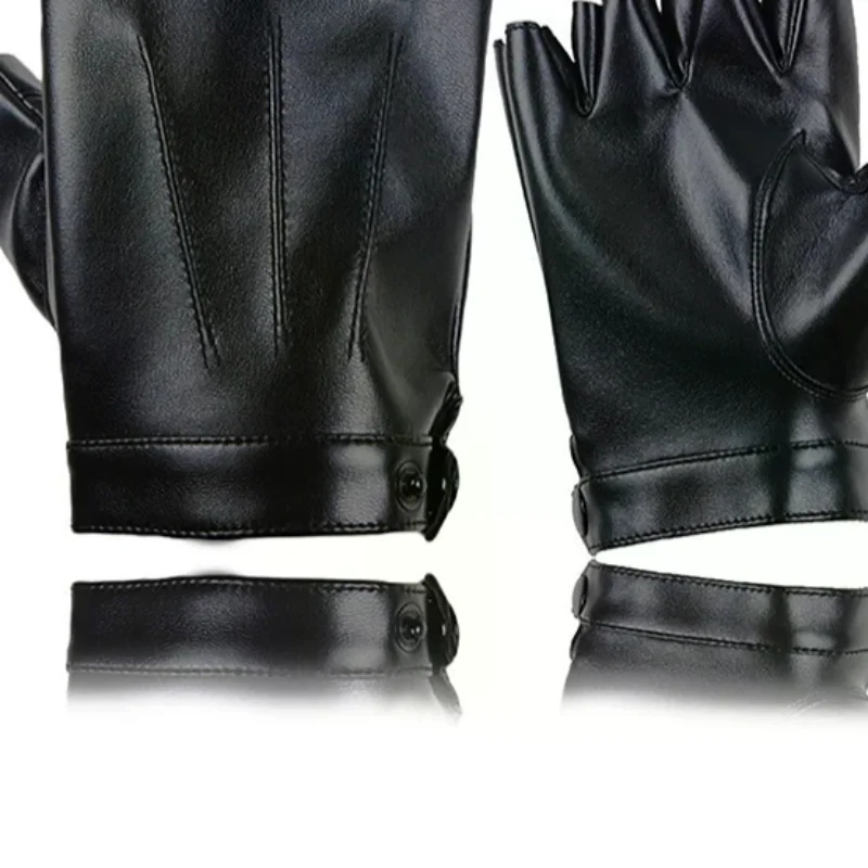 

Мужские перчатки без пальцев из искусственной кожи, перчатки в стиле панк, мужские варежки, черные уличные тактические мужские кожаные перчатки с половиной пальца для вождения