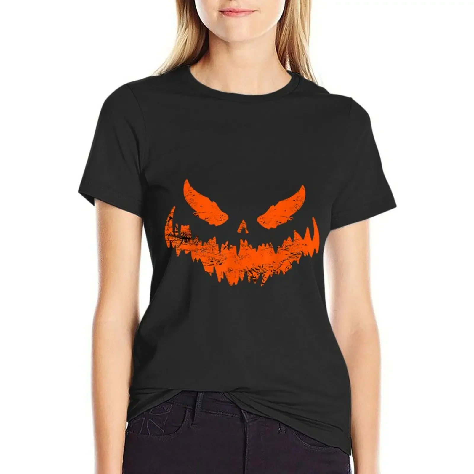 Funny Pumpkin Jack O Lantern Scary Pumpkin Face Halloween halloween scary T-Shirt funny female t shirts for Women loose fit