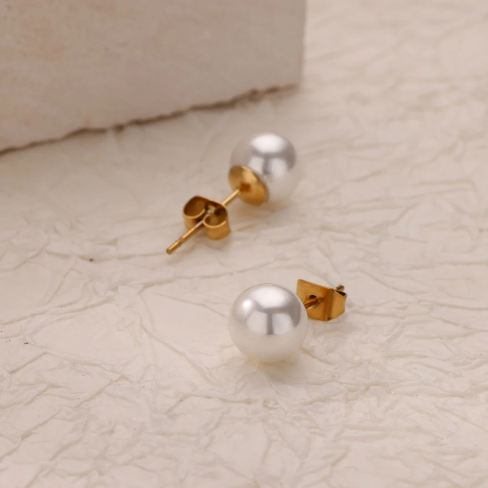 5mm 8mm 6mm 10mm 12mm Imitation Pearl Earrings For Women Gold Color Stainless Steel Stud Earrings Piercing Jewelry aretes