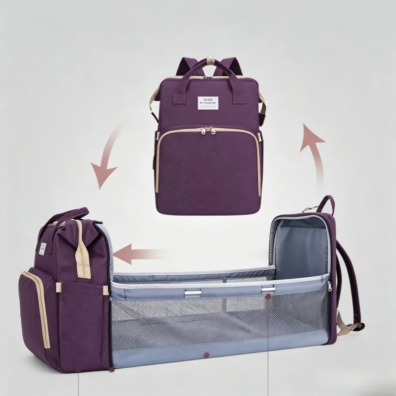 

Folding Mommy Bag Large Capacity Baby Backpack Portable Lightweight Travel Mummy Bag with Crib Bed