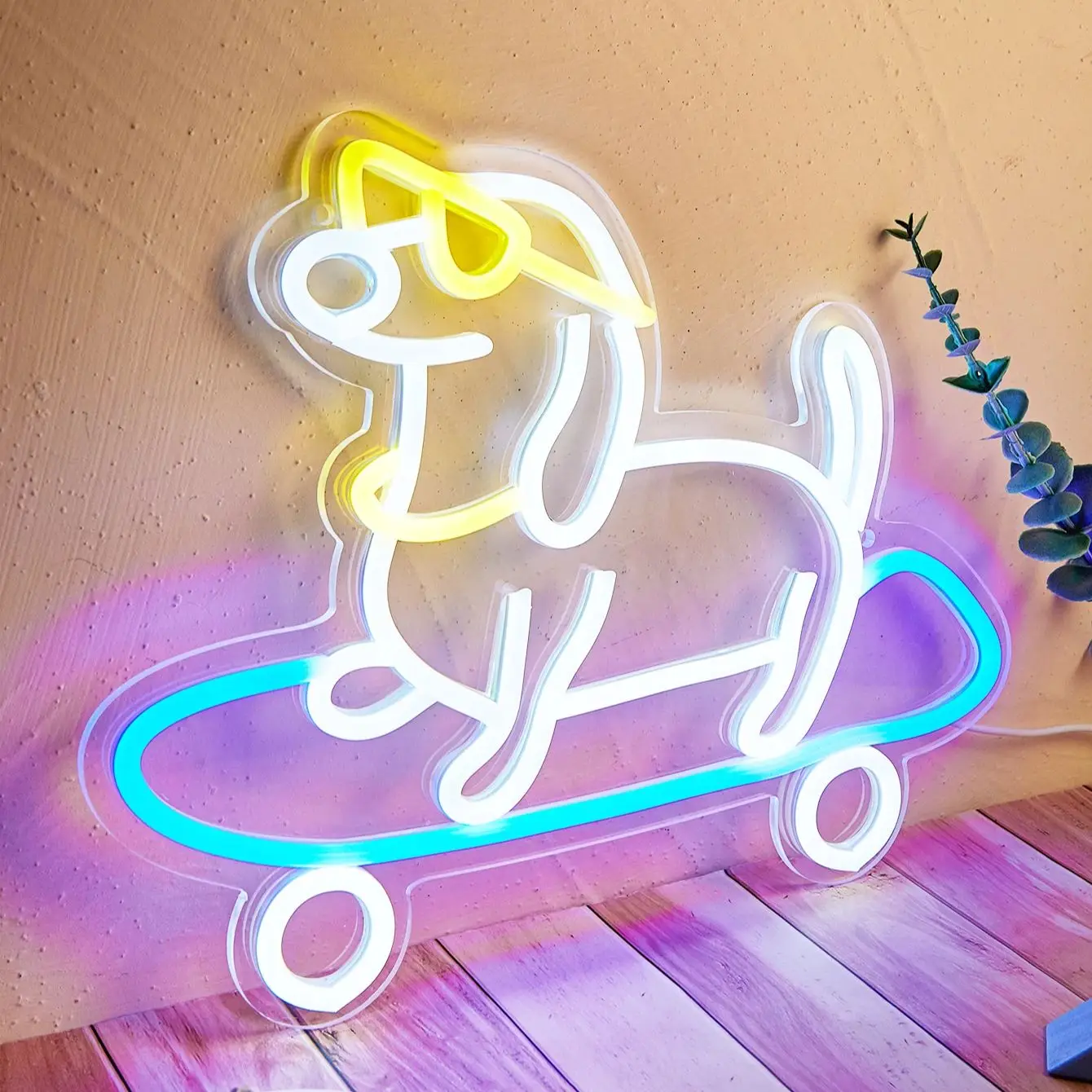 Chi-ซื้อ LED Neon สเก็ต Dachshund USB Powered ป้ายนีออน Night Light 3D Wall Art ห้องนอนตกแต่งห้องโคมไฟป้ายของขวัญวันเกิด