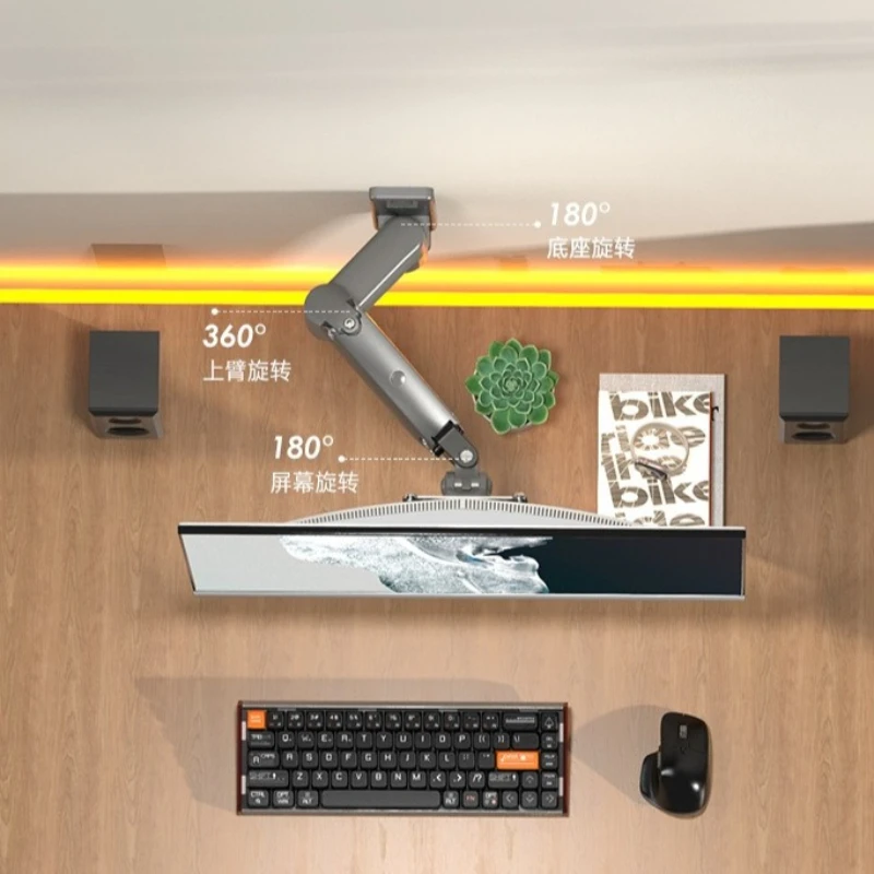 Wall Mounted Gas Spring Monitor Arm with Dual Joint Adjustment, Portrait Landscape Rotation, Hidden Cable Management for Display