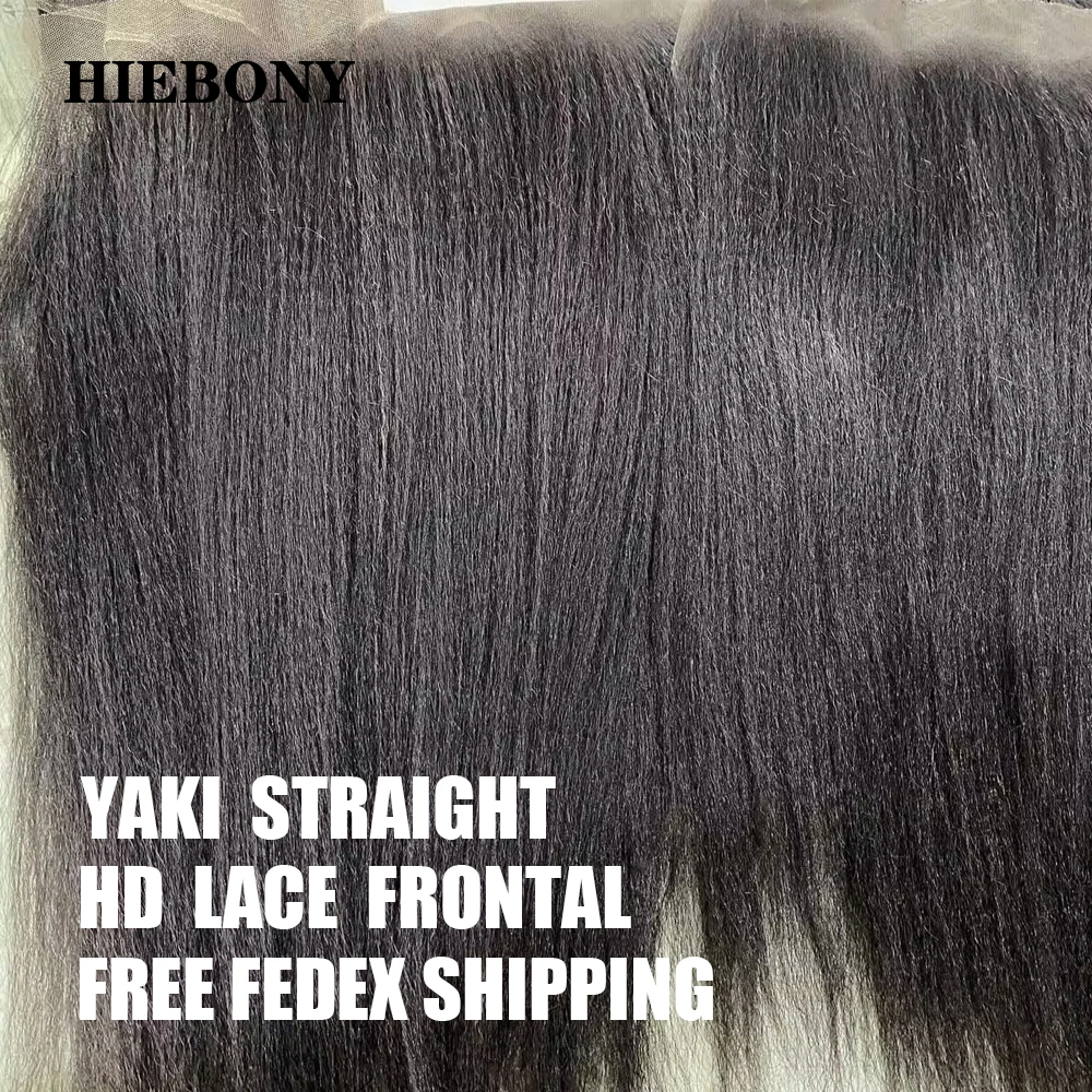 HiEbony Hair Yaki Straight Real HD Lace Closure&Frontal Only Melt Skin 2x6 4x4 5x5 6x6 7x7 13x4 13x6 HD Lace Frontal Human Hair