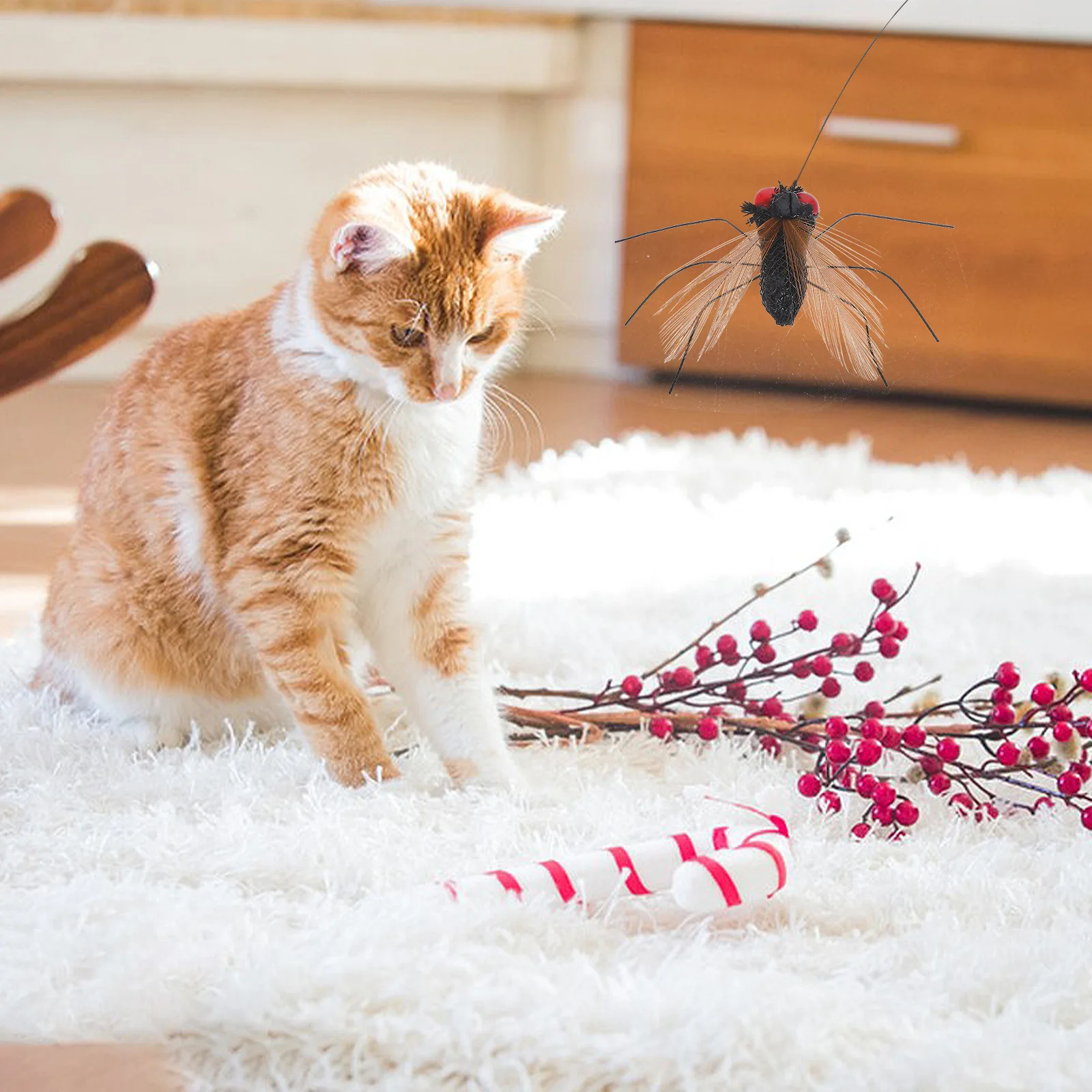 

2pcs Refill: Stick Replacement Simulation Insect Long String Kitten Head Indoor Pet Enrichment Rod For Cats Insect Interactive